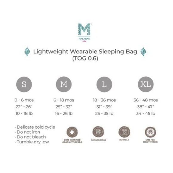 Malabar Baby Wearable Blanket Miami Sleeping Bag Lightweight 6-18 M Organic NEW - Picture 13 of 16